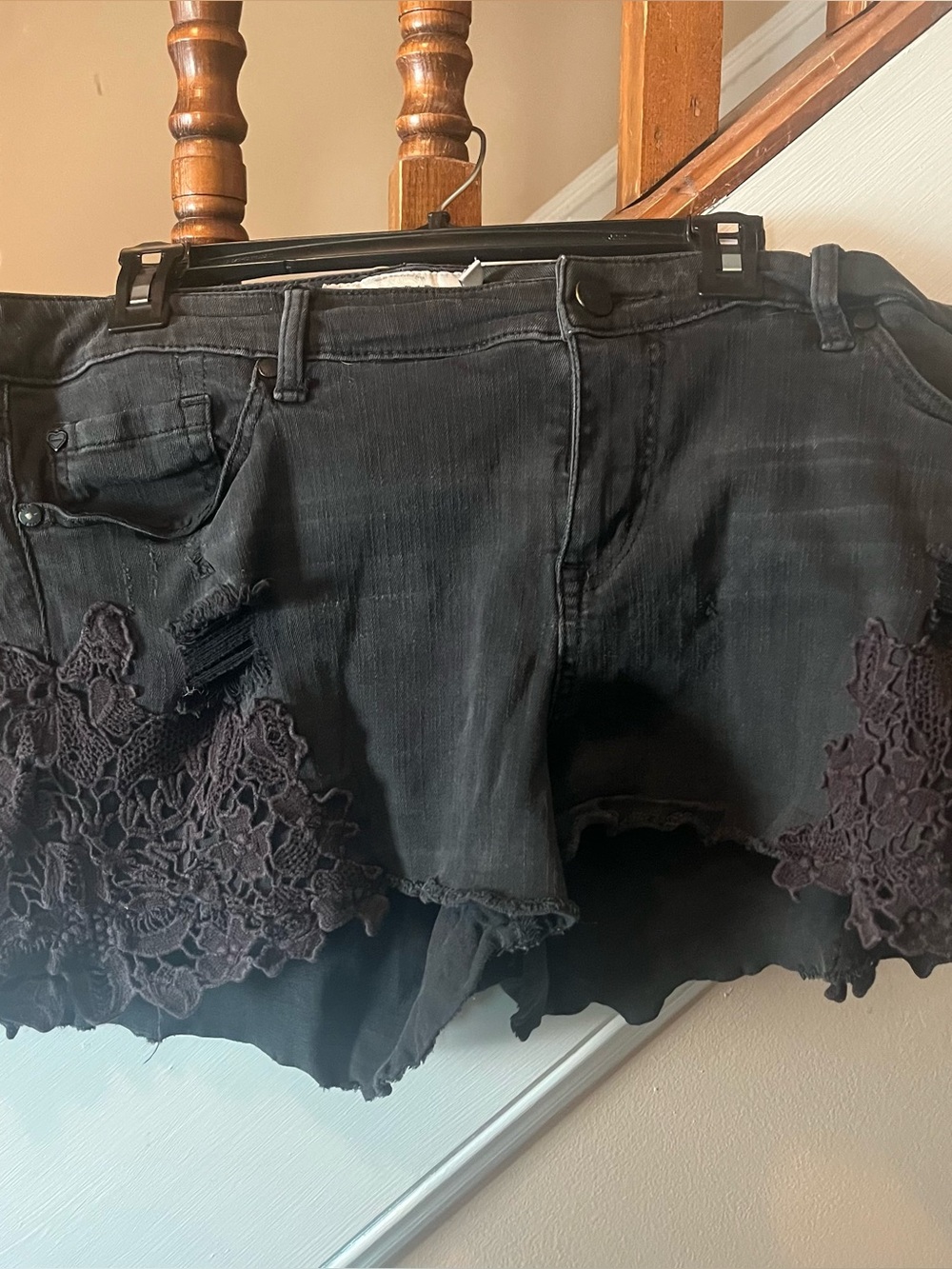 Torrid Black Distressed Embroidered Jean Shorts Plus Size